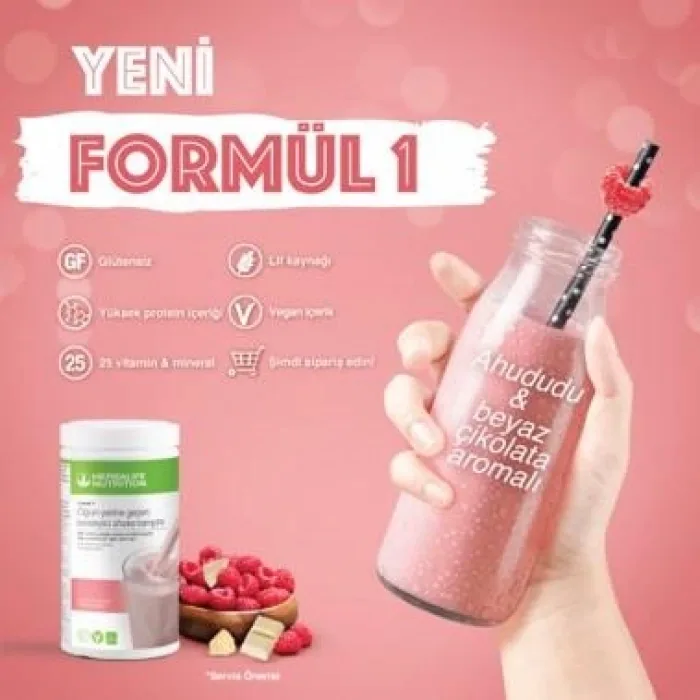 Formül 1 Besleyici Shake Karışımı Ahududu ve Beyaz Çikolata Aromalı, görsel 2